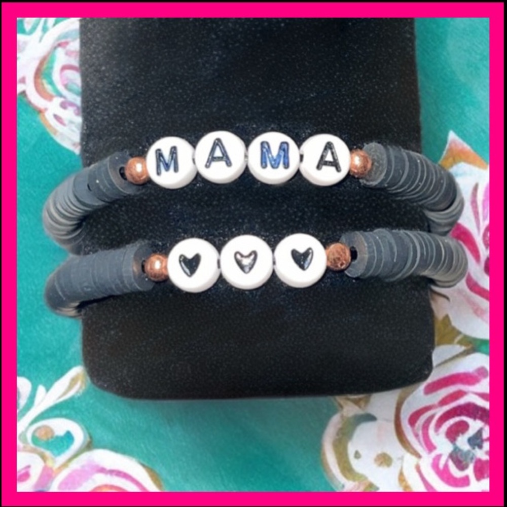 MAMA Black clay Beaded Bracelet Set ( New Handmade)